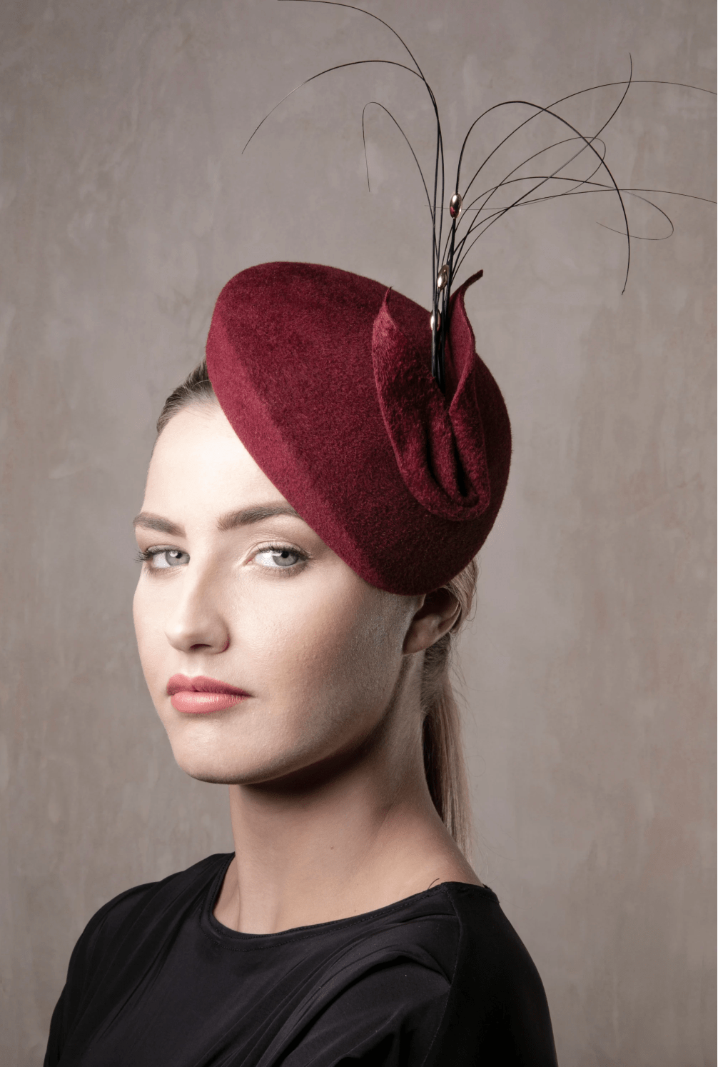 Felt Hat With Feathers - Beatriz - Maggie Mowbray Millinery