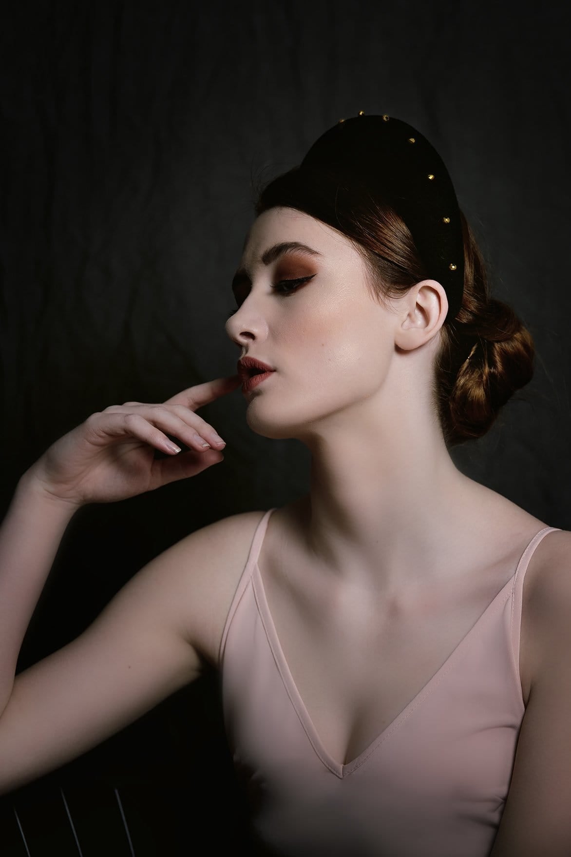 Halo Headpiece with Gold Beading - Maggie Mowbray Millinery