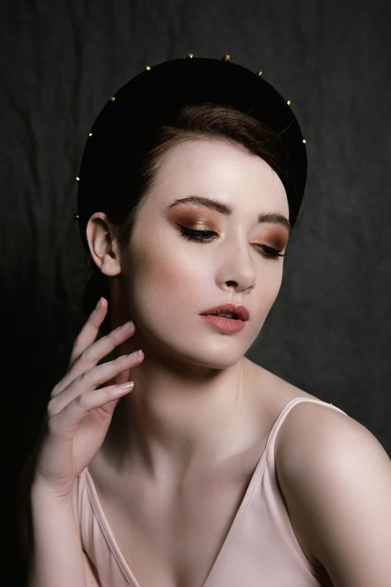 Halo Headpiece with Gold Beading - Maggie Mowbray Millinery