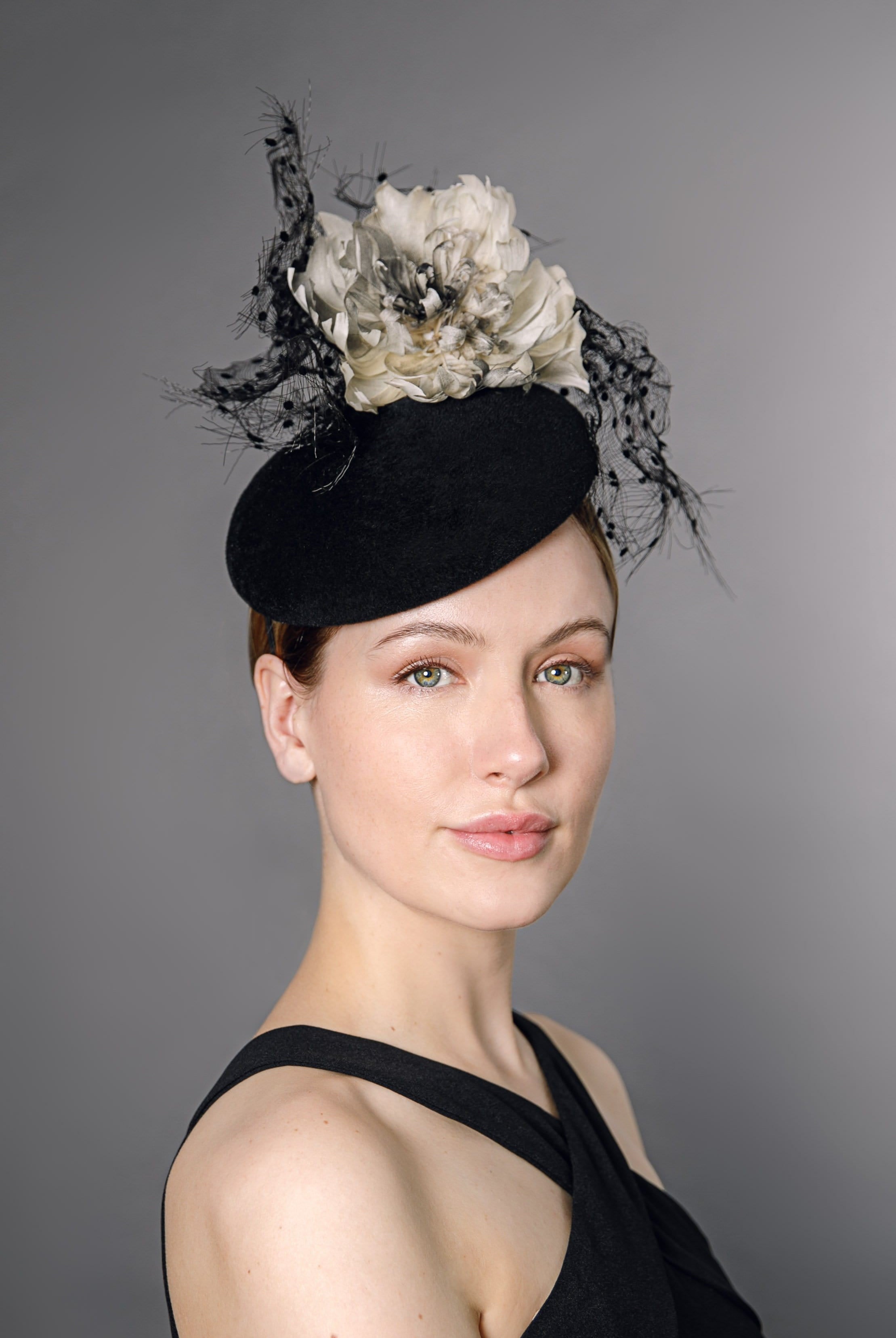 Beret with Flower and Crin - Kaja - Maggie Mowbray Millinery