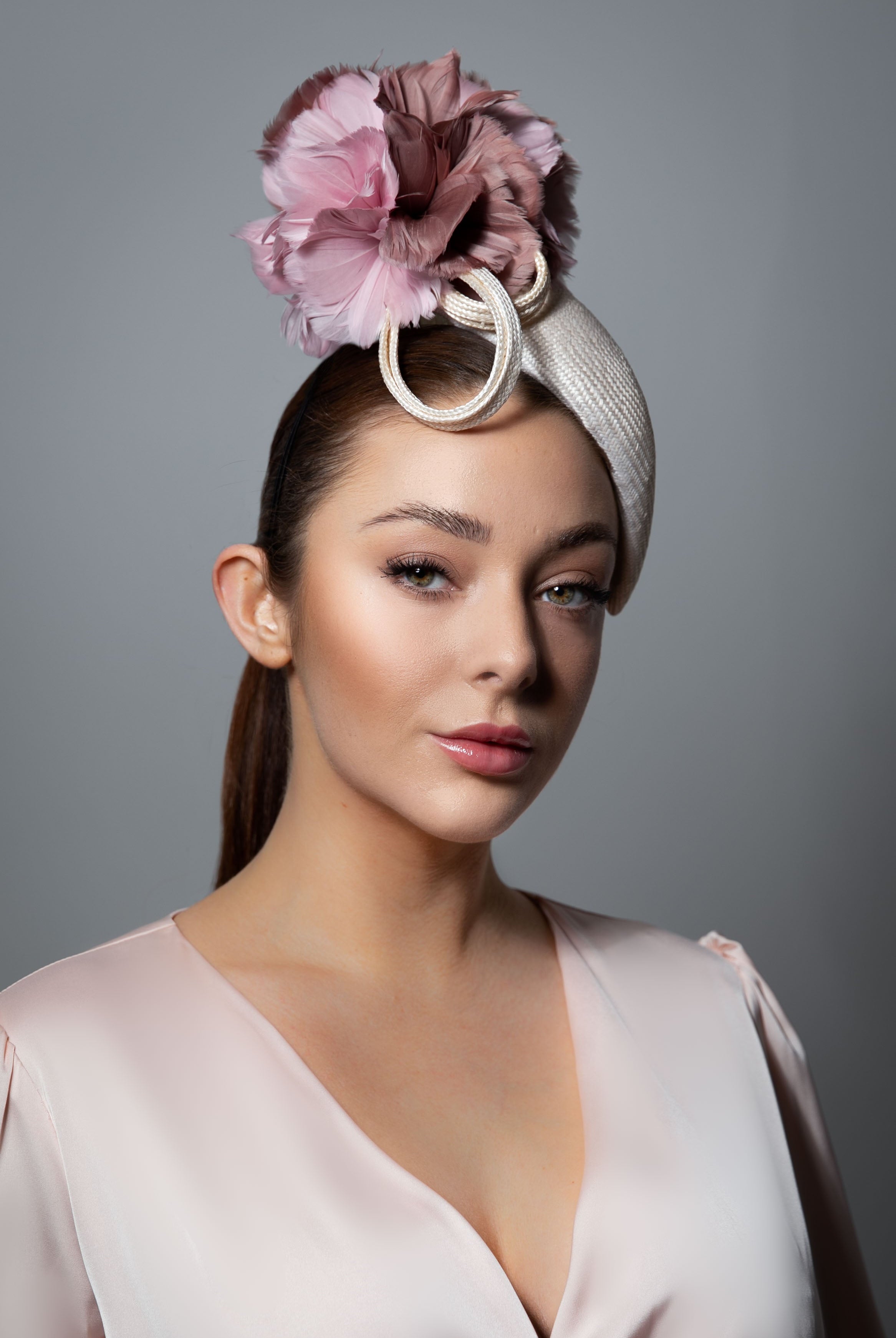 Cocktail Hat with Feather Flower - Lili - Maggie Mowbray Millinery