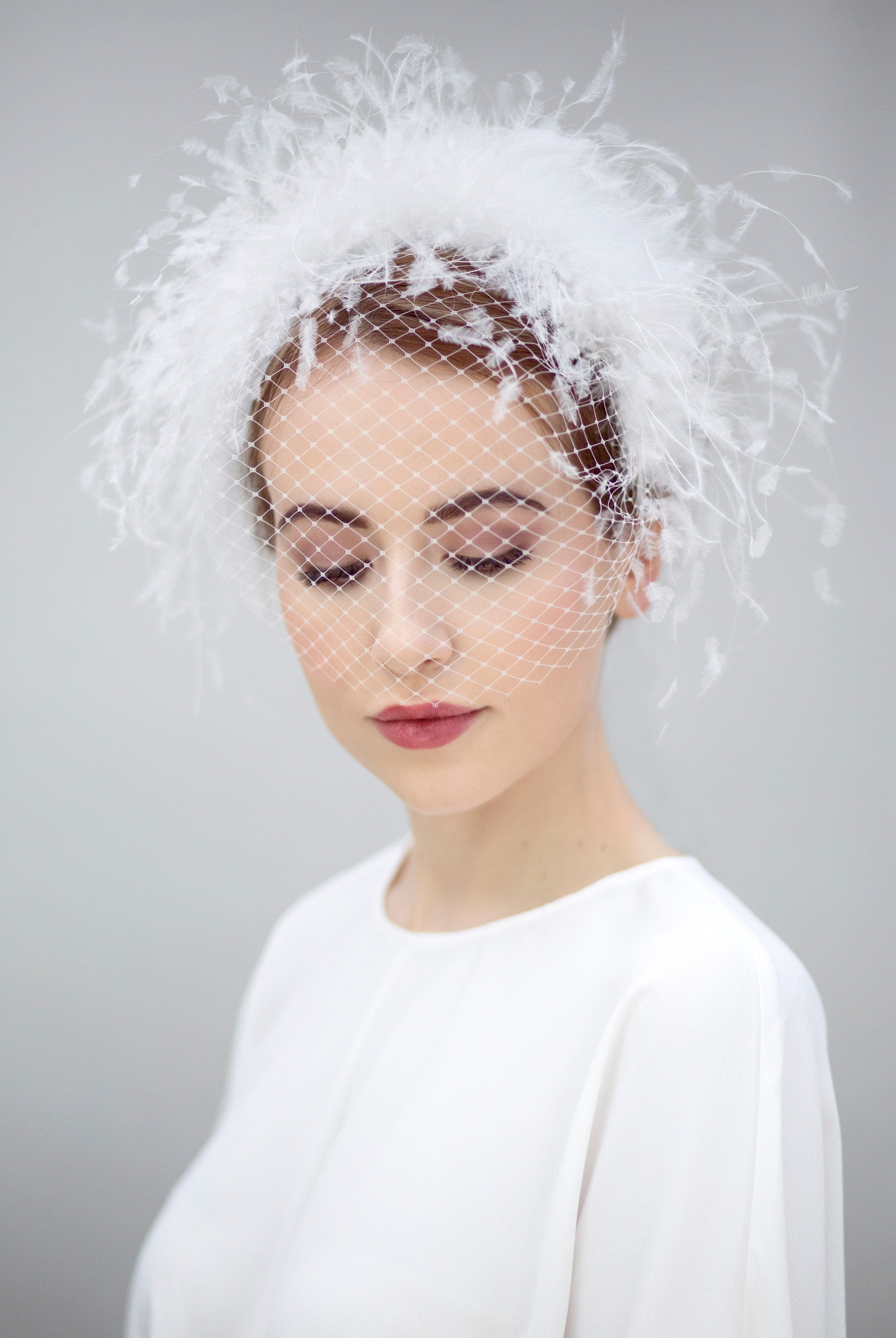 Feather Halo Birdcage Veil - Maggie Mowbray Millinery