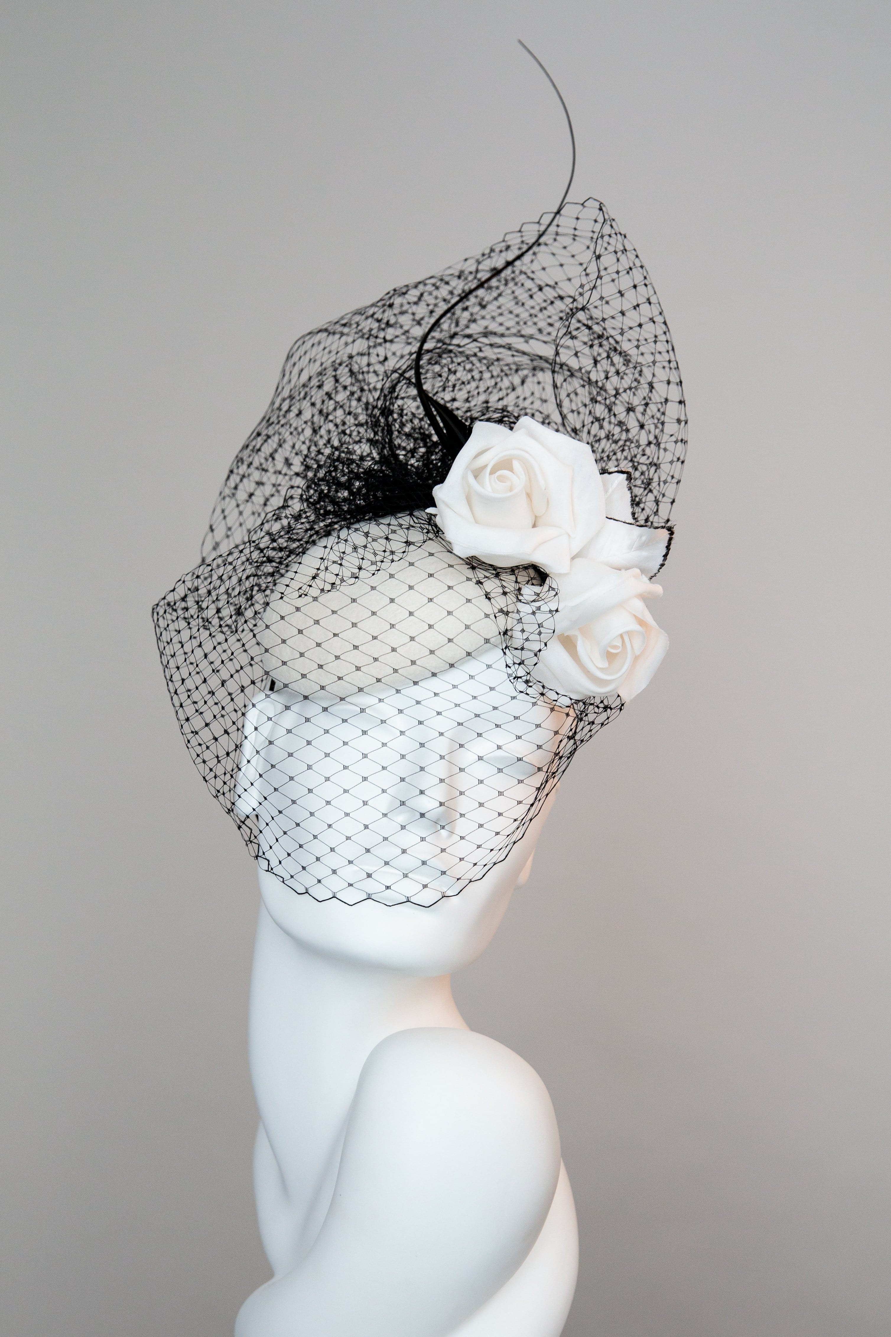 Felt Cocktail Hat with Silk Rose and Veil - Selene - Maggie Mowbray Millinery