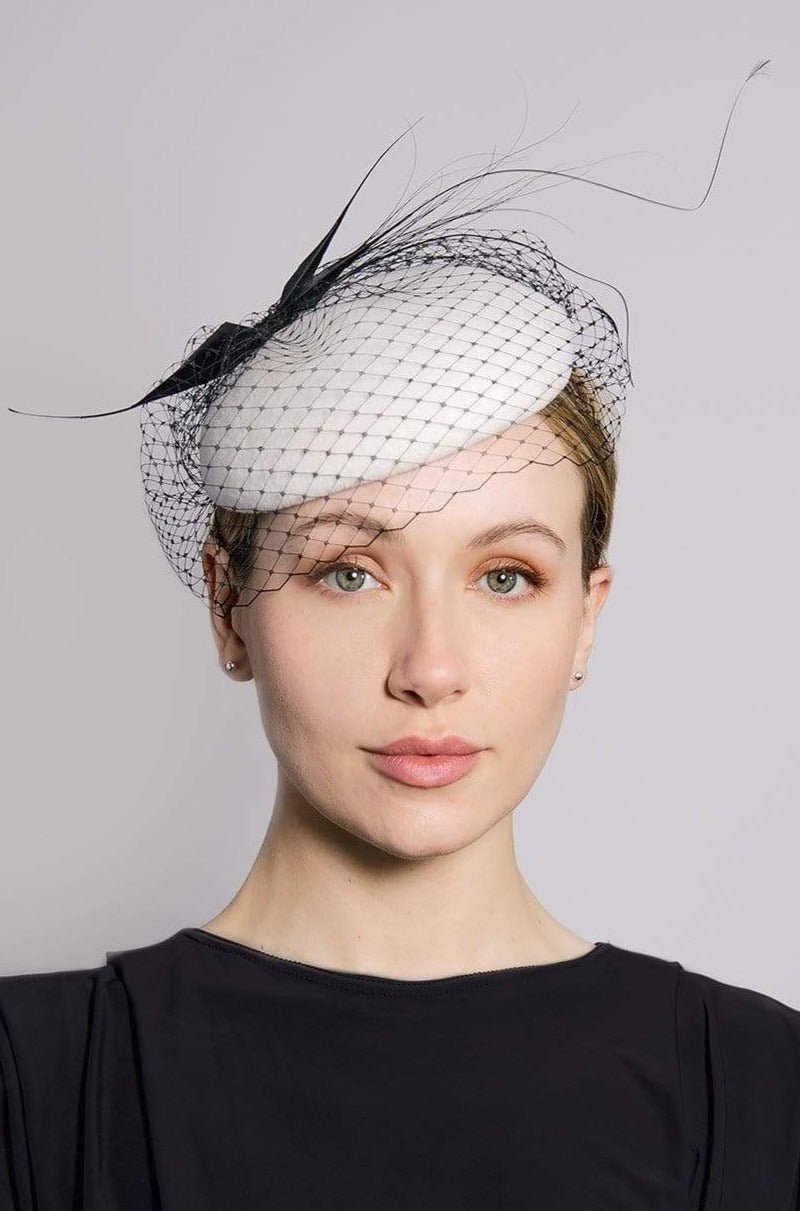 Felt Mini Beret with Feather Detail - Helene - Maggie Mowbray Millinery