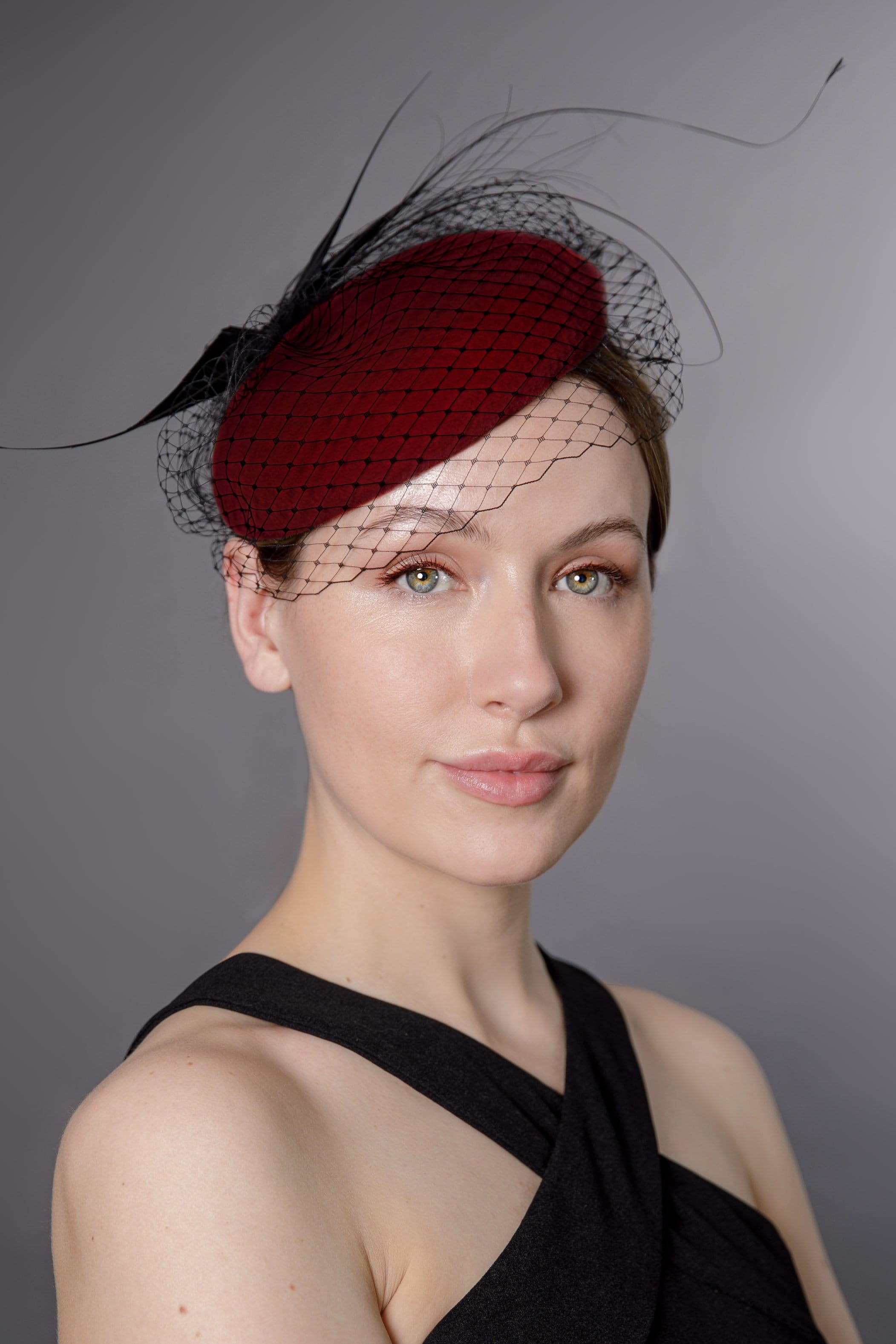 Felt Mini Beret with Feather Detail - Helene - Maggie Mowbray Millinery