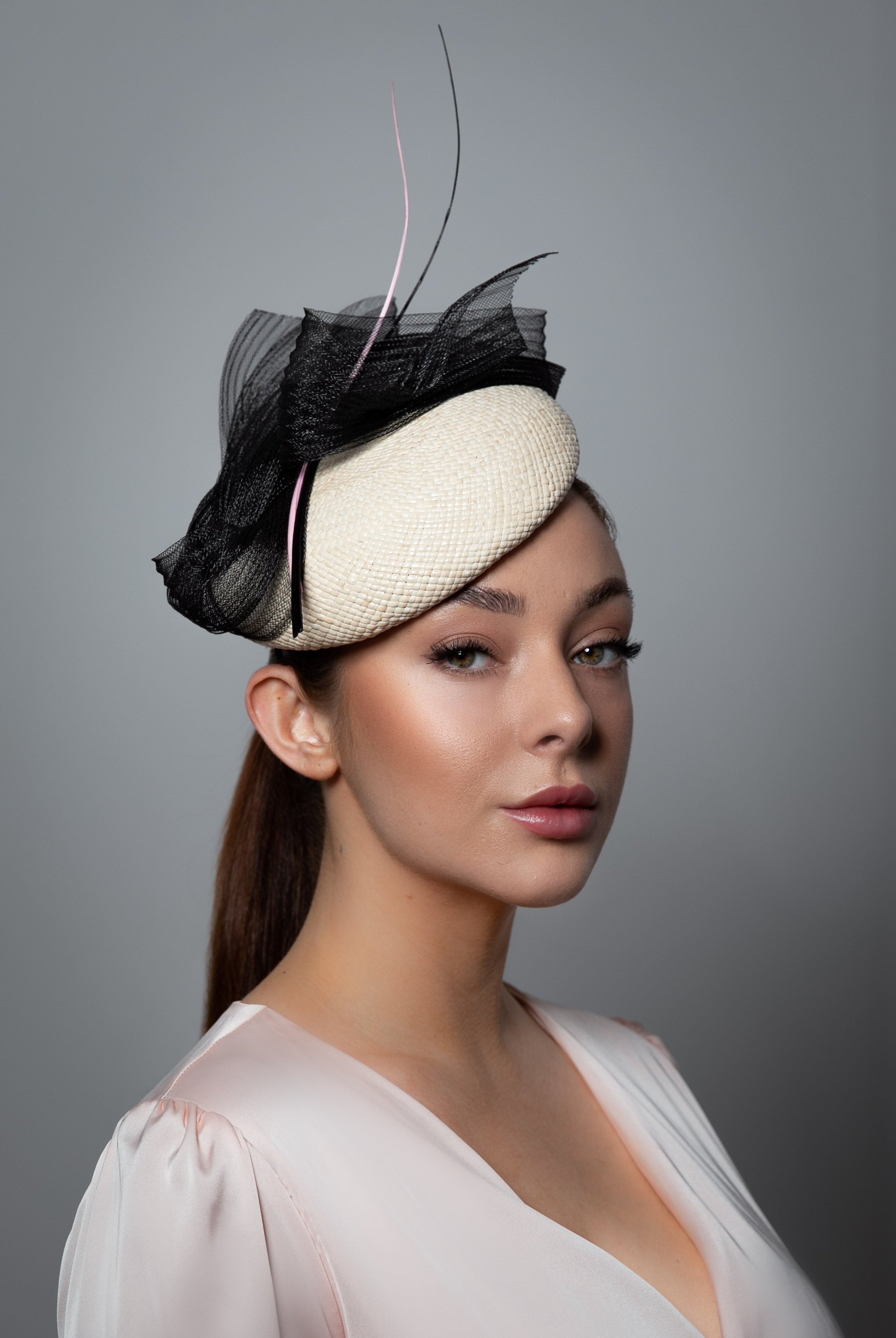 Panama Cocktail Hat with Crin - Lotta - Maggie Mowbray Millinery