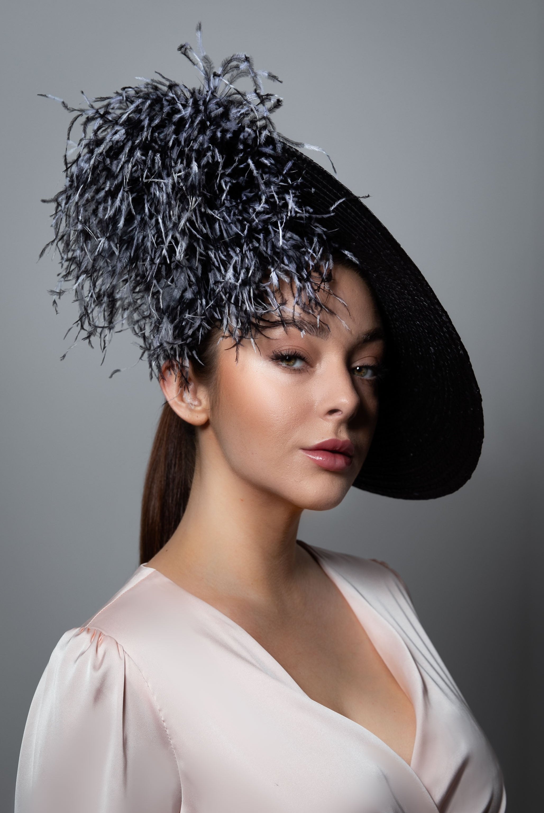Saucer Hat with Feathers - Lois - Maggie Mowbray Millinery