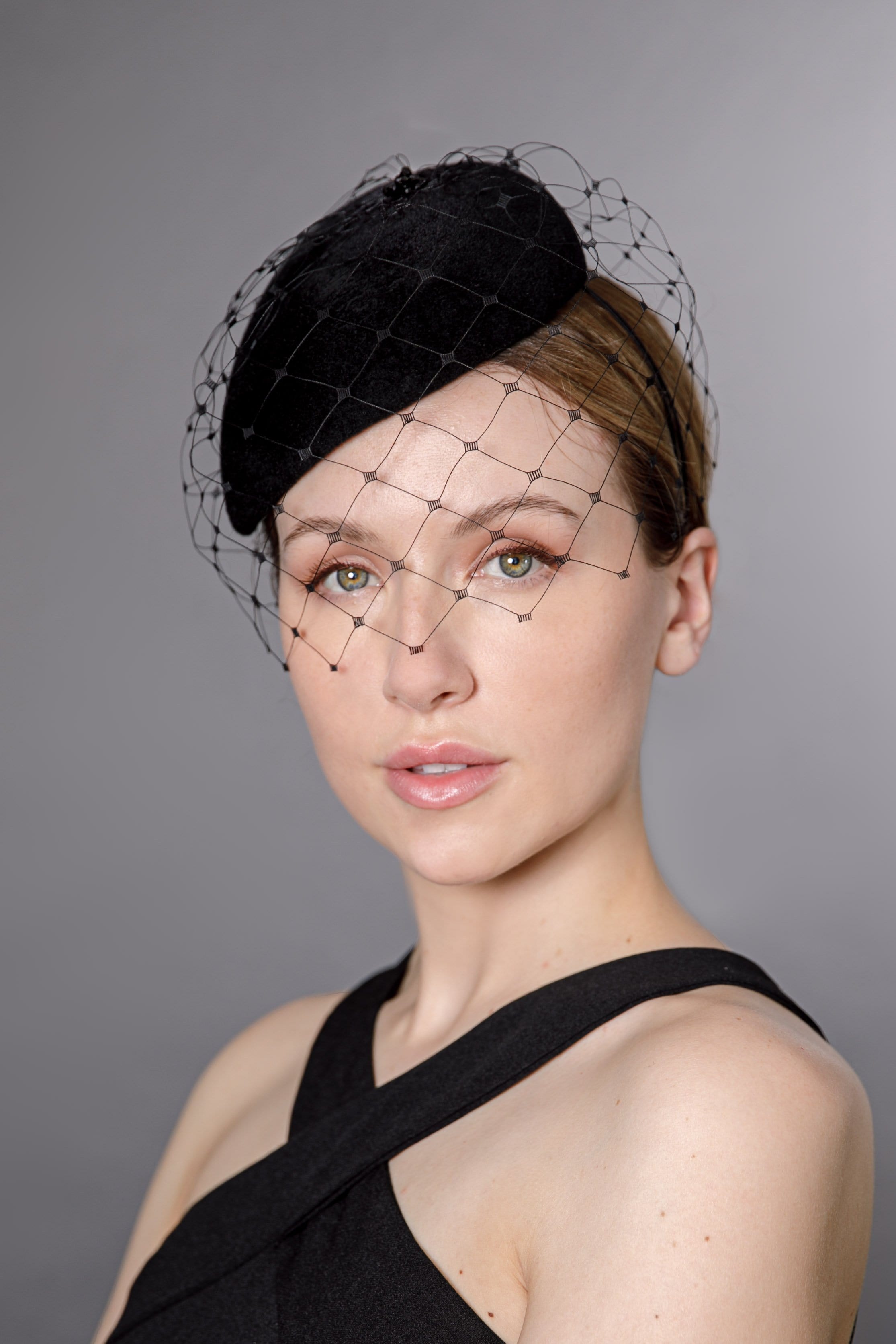 Veiled Percher Hat - Carina - Maggie Mowbray Millinery